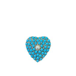 Vintage Ciner Faux Turquoise Heart Brooch 1x1 inches small